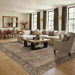 Washable Rug 6x9 Area Rug for Living Room Bedroom Dining, Washable Vintage Print Carpet