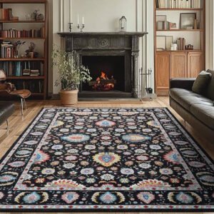 Area Rugs 4x6 Rug for Living Room, Washable Rug Black, Non Slip Water Repellent Floor Carpet