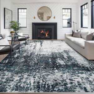 8x10 Area Rugs Washable Rug, Soft Modern Abstract Rugs for Living Room Large Low Pile Thin Rug Non Slip Indoor Neutral Carpet for Bedroom Dining Room